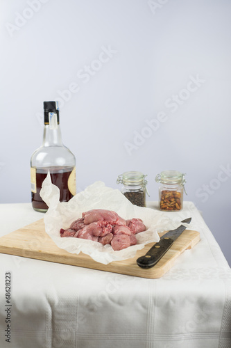 Carne de mollejas de cordero con brandy y especias para cocinar