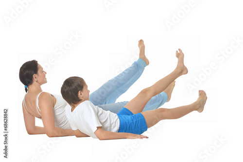Mother and son doing exercises