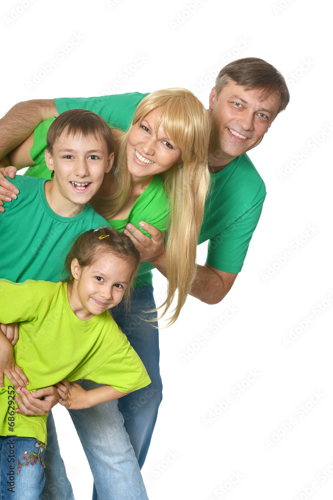 Family in a green clothes