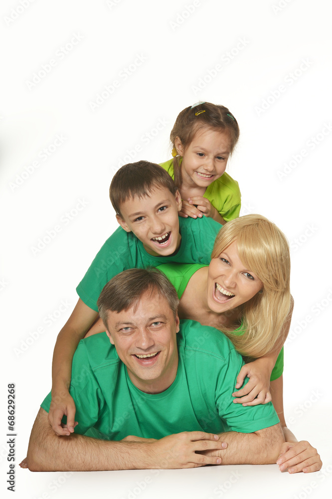 Family in a green clothes