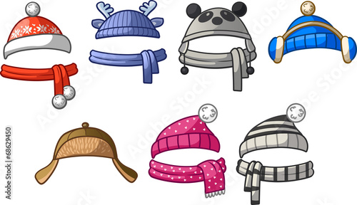 Set of 7 hats and scarves photo