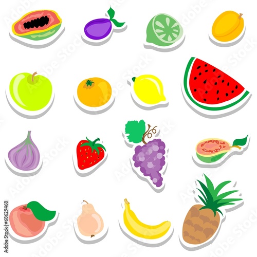 Fototapeta Naklejka Na Ścianę i Meble -  Set of flat fruits stickers icons