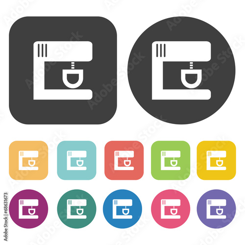 Coffee Maker icons set. Round and rectangle colourful 12 buttons