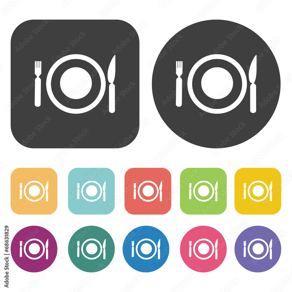 Clean Plate with Knife and Fork Icon Set. Cafe and restaurant sy Clean Plate with Knife and Fork Icon Set. Cafe and restaurant sy