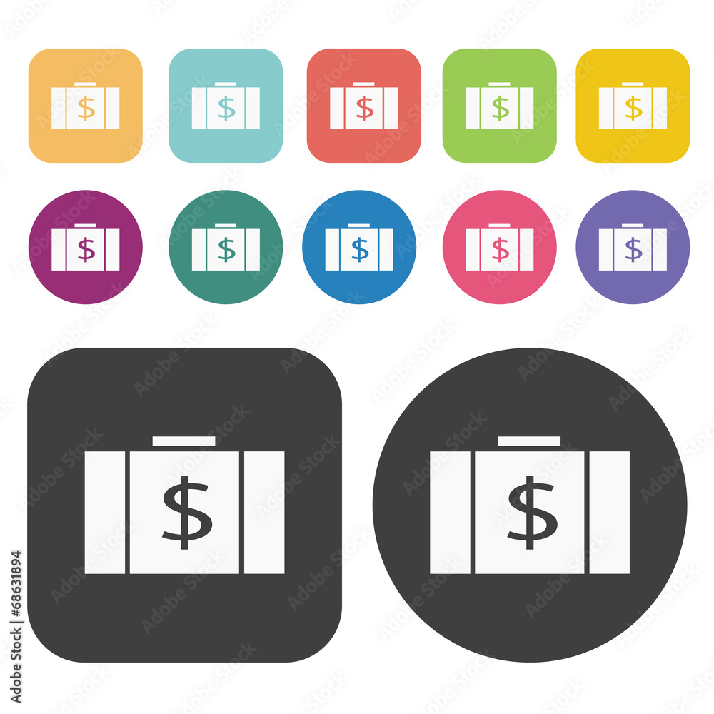 Money bag icon set. Finance and business symbol. Round and recta Money bag icon set. Finance and business symbol. Round and recta