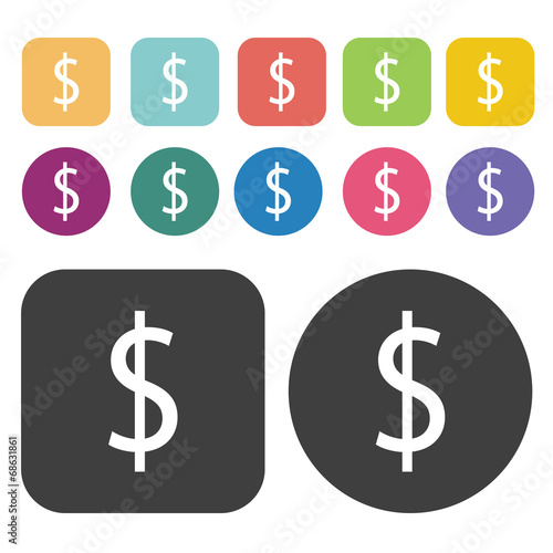 Dollar sign icons set. Finance and business symbol. Round and re