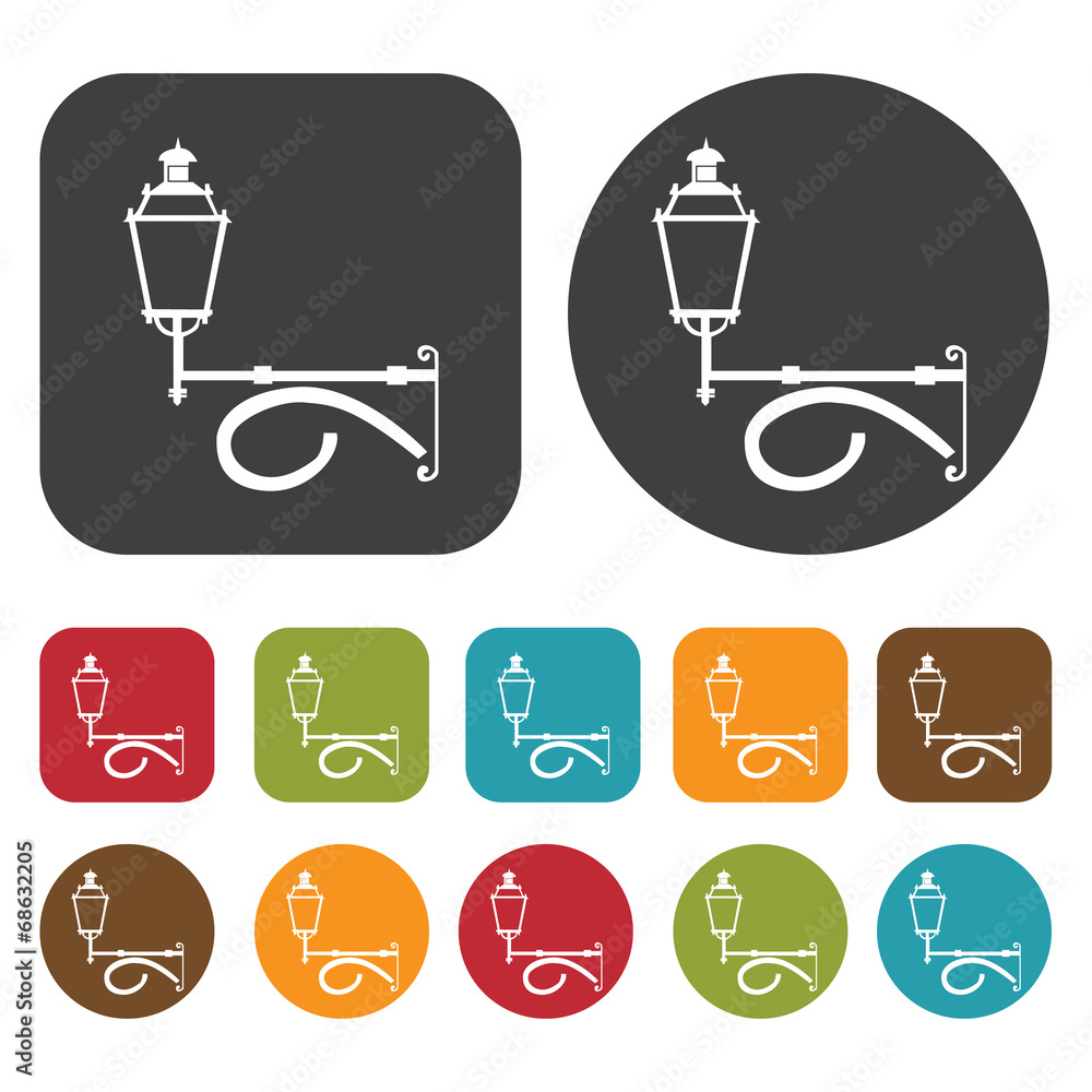 Street Lights Lamp icon set. Round and rectangle colourful 12 bu Street Lights Lamp icon set. Round and rectangle colourful 12 bu
