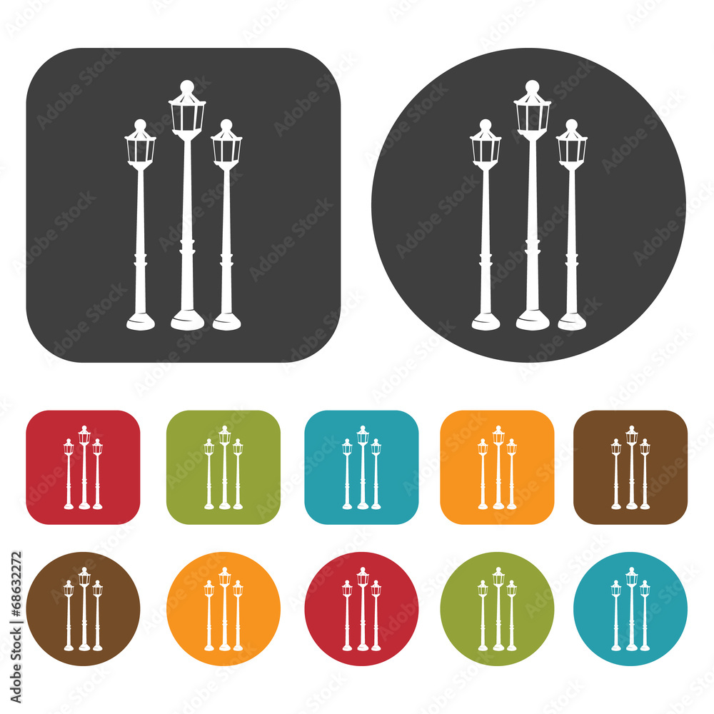 Street Lights Lamp icon set. Round and rectangle colourful 12 bu Street Lights Lamp icon set. Round and rectangle colourful 12 bu