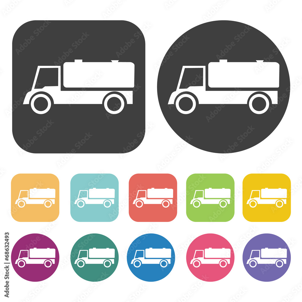 Truck icons set. Round and rectangle colourful 12 buttons. Truck icons set. Round and rectangle colourful 12 buttons.