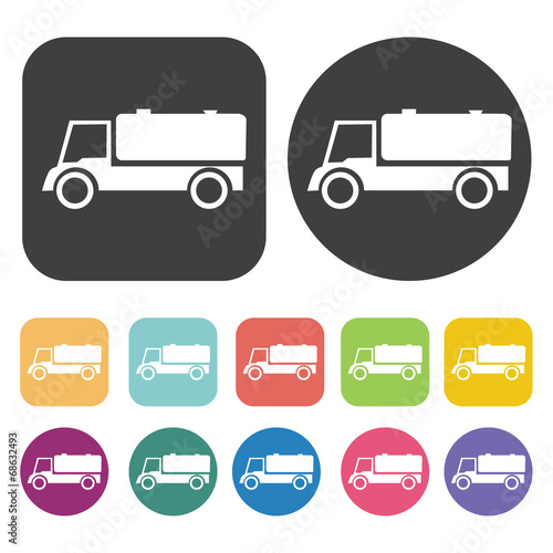 Truck icons set. Round and rectangle colourful 12 buttons. © Soulsisz