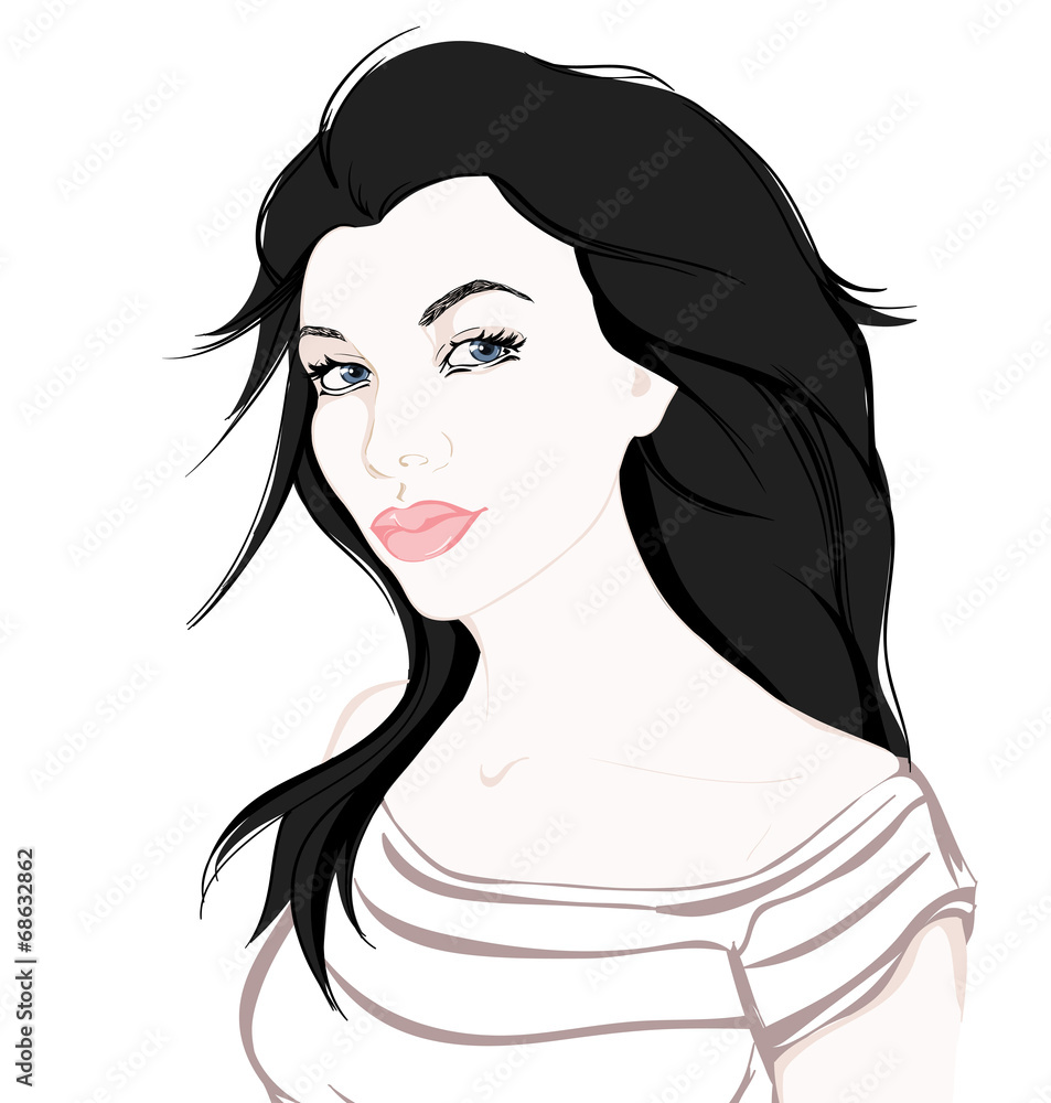 Fashion girl on white background hand drawn illustration Fashion girl on white background hand drawn illustration