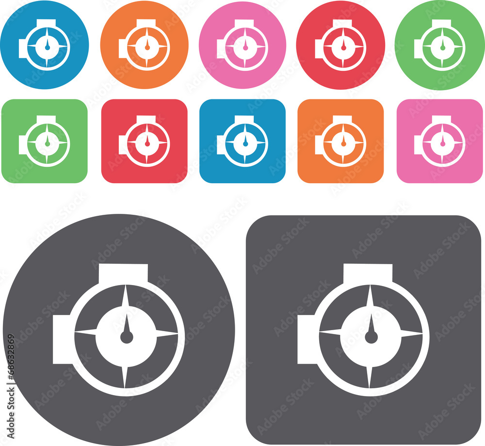 Circular gauges icons set. Round and rectangle colourful 12 butt Circular gauges icons set. Round and rectangle colourful 12 butt