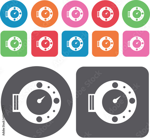 Circular gauges icons set. Round and rectangle colourful 12 butt