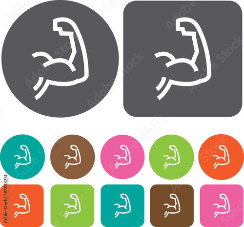 Muscle icon. Health and Fitness icons set. Round and rectangle c