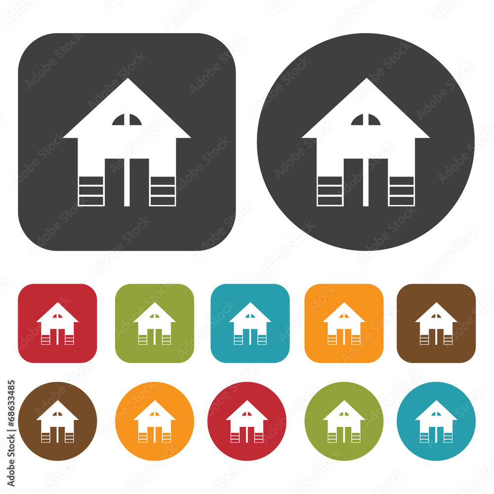 Houses and Building icons set. Real estate. Round and rectangle Houses and Building icons set. Real estate. Round and rectangle