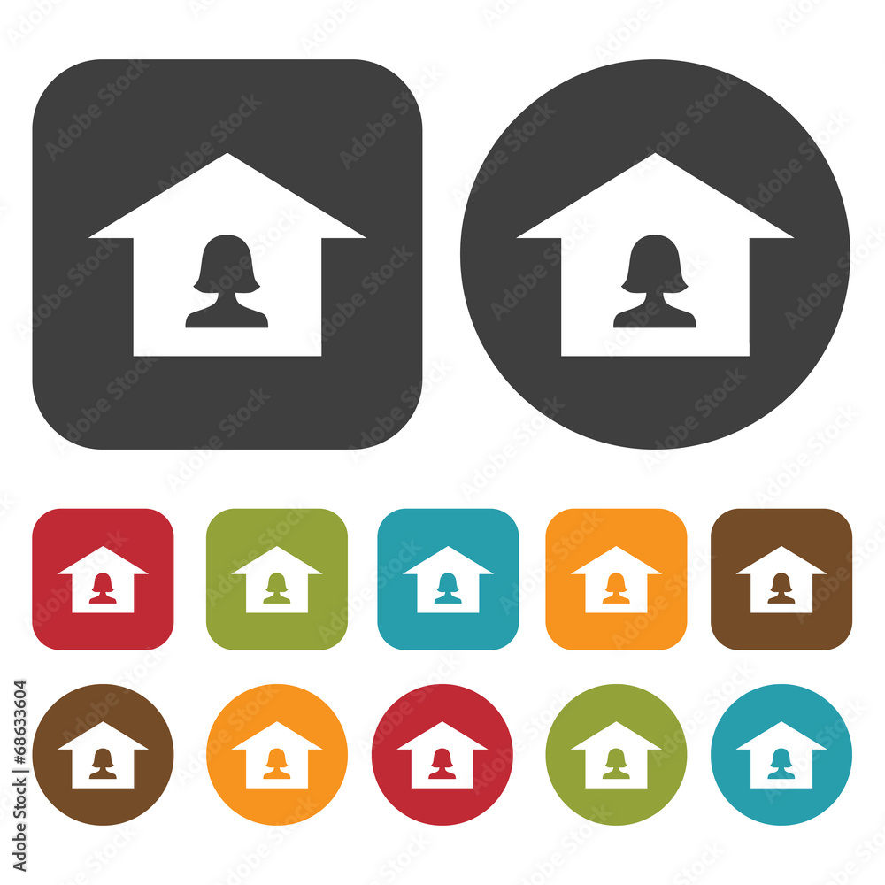 Houses and Building icons set. Real estate. Round and rectangle Houses and Building icons set. Real estate. Round and rectangle