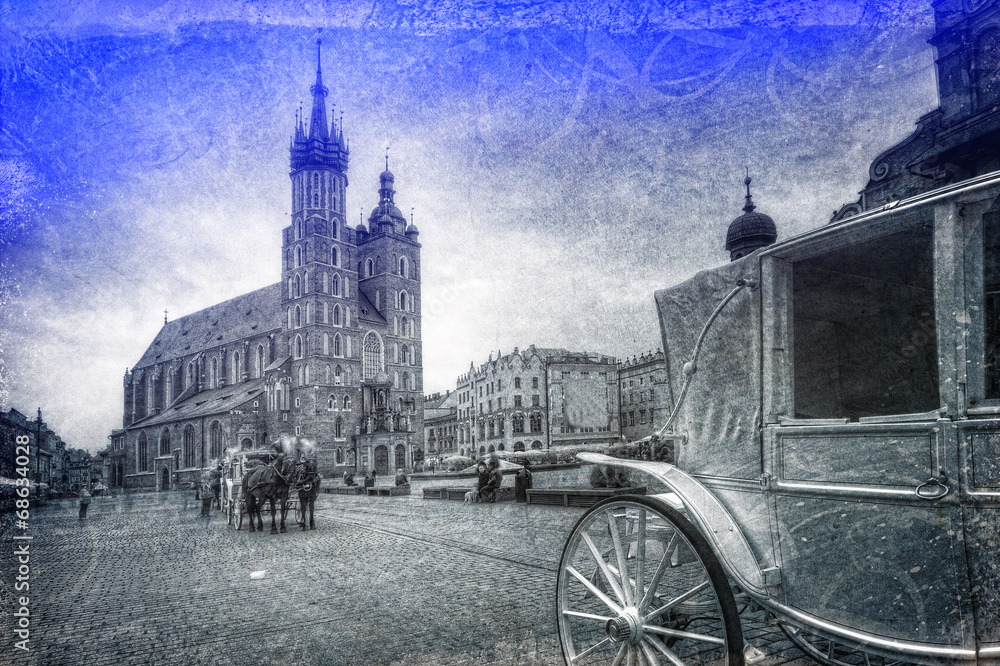 Stare miasto w Krakowie w stylu retro - obrazy, fototapety, plakaty 