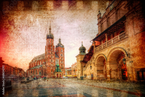 Rynek główny w Krakowie w stylu retro