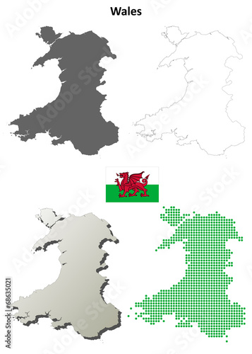Wales blank detailed outline map set