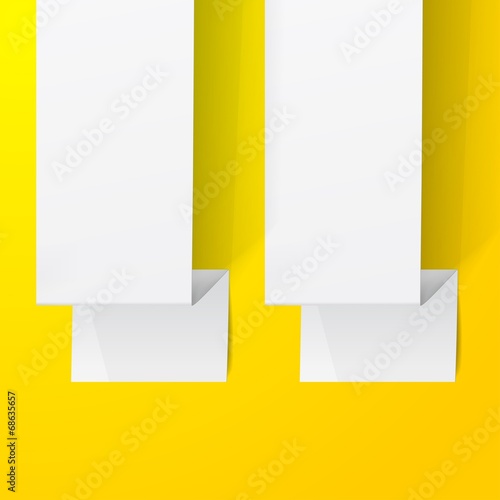 Two white sheet of paper. Origami banners.