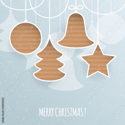 Christmas holiday greeting background with cardboard decorations