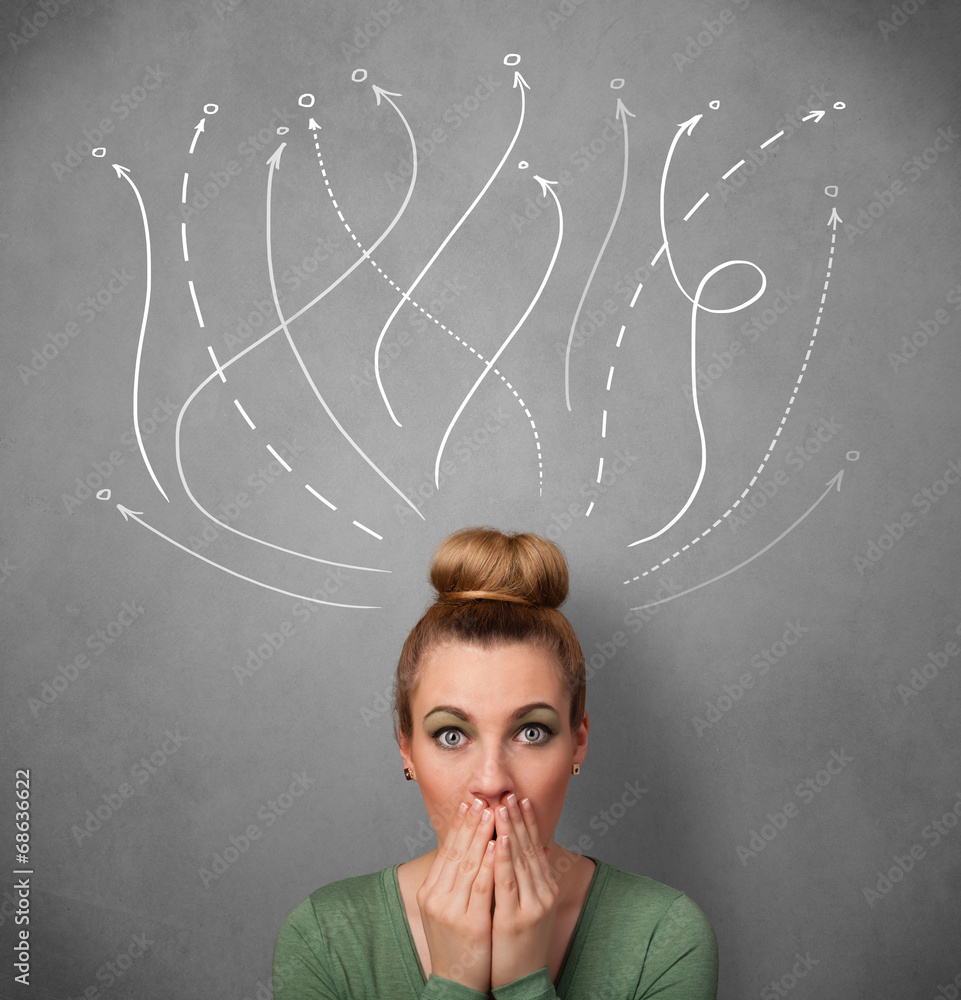 Young woman with arrows coming out of her head Young woman with arrows coming out of her head