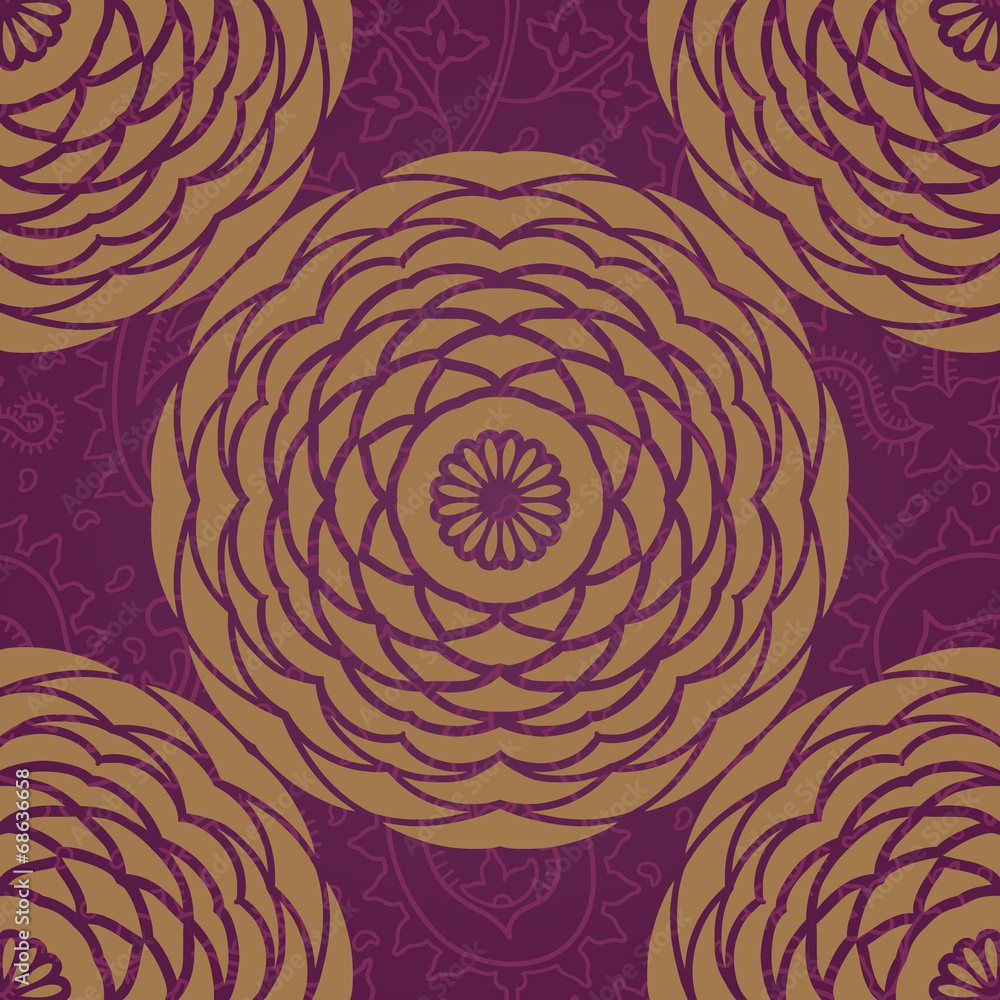 Ornamental seamless pattern with large circle flowers.