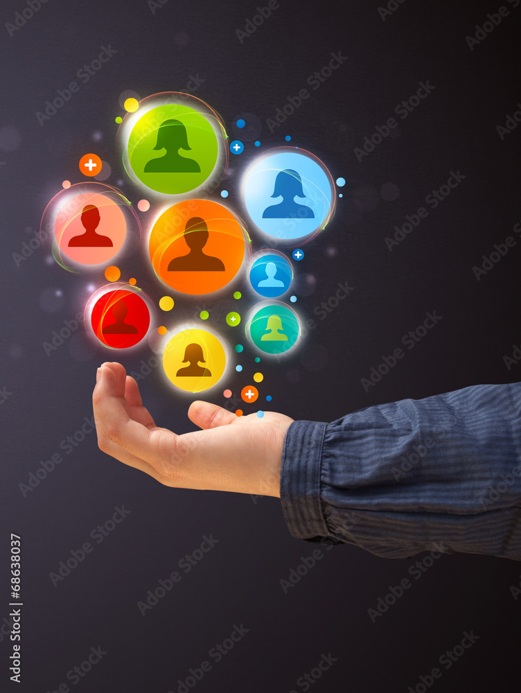 Social network icons in the hand of a woman