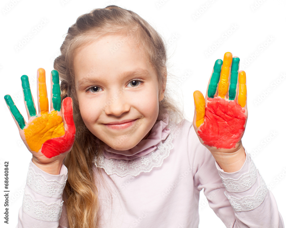 Girl with painted palms Girl with painted palms