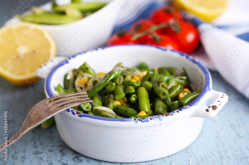 Salad with green beans and corn, and sauce