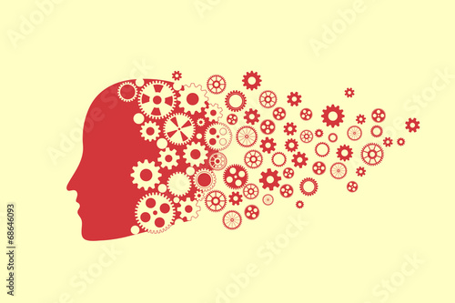 Human head silhouette with set of gear