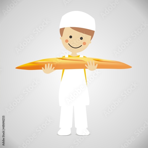 Panadero con barra de pan. Ilustración vectorial