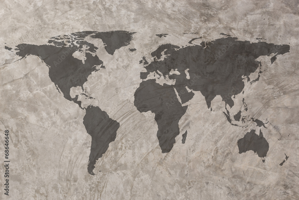 World map on Grunge Concrete Wall texture background