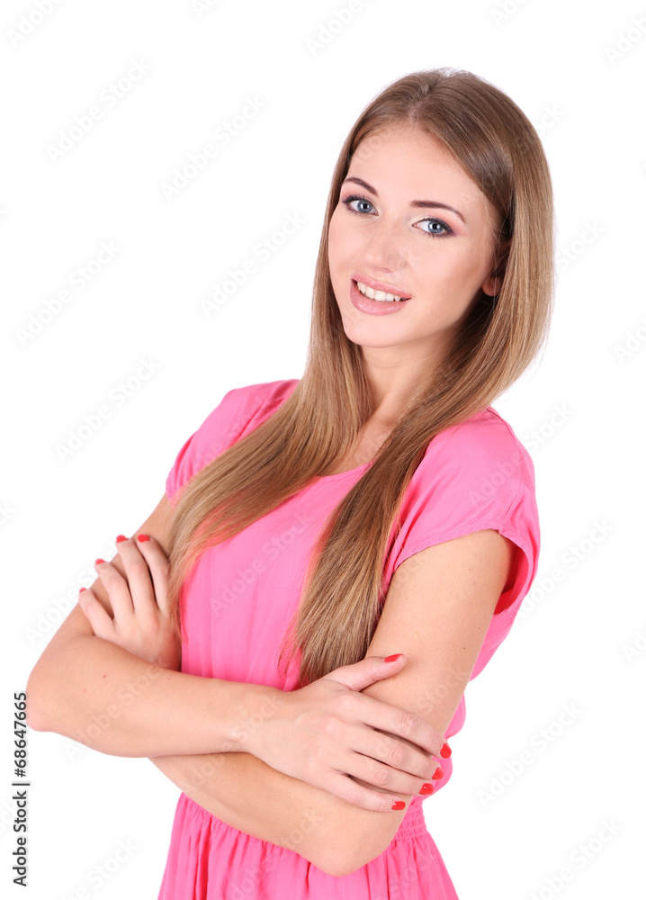 Beautiful young girl in dress isolated on white Beautiful young girl in dress isolated on white