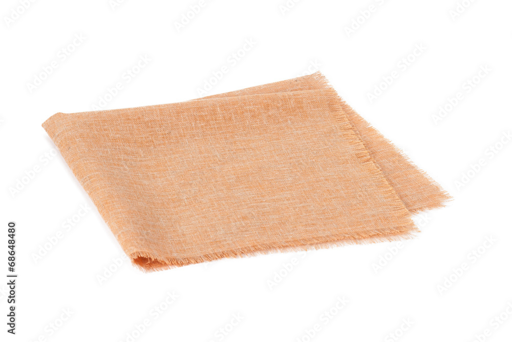 Folded Natural Linen Napkin Isolated On White Background