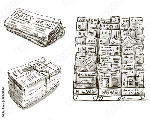 Press. Newspaper stand. Newsstand. Vector illustration. photo