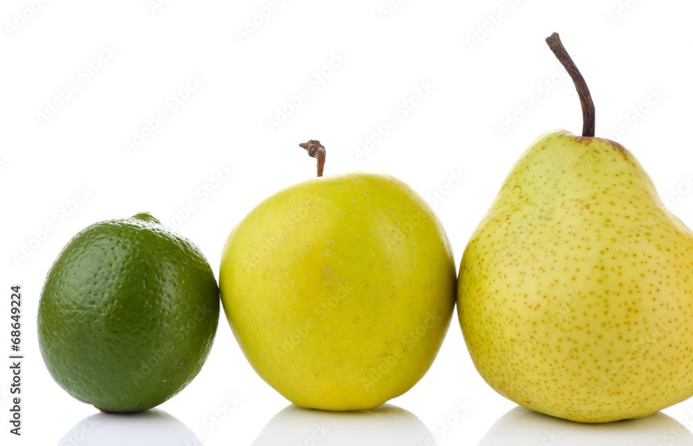 Assortment of juicy fruits isolated on white