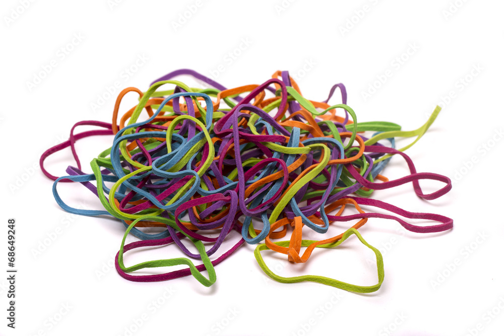 unordered pile of colorful elastic rubber bands