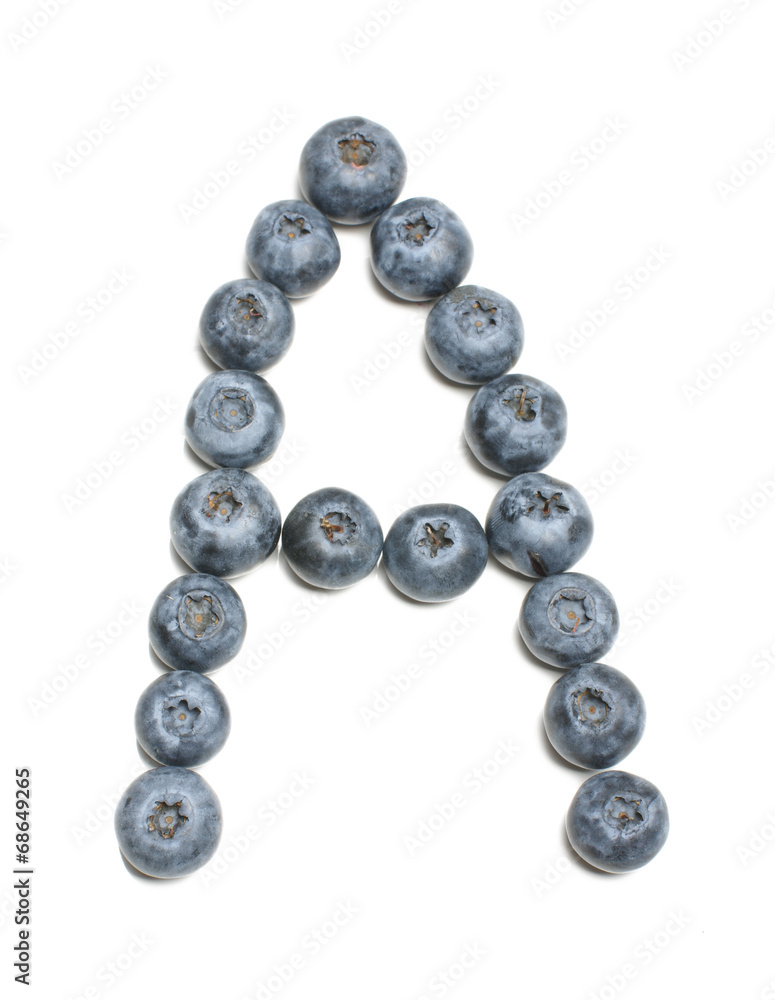 Alphabet letter A arranged from highbush blueberry isolated Alphabet letter A arranged from highbush blueberry isolated