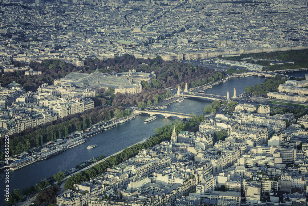 Paris aerial view with Seine River