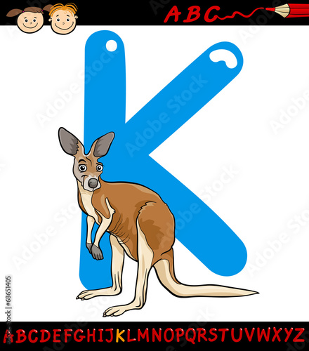 letter k for kangaroo cartoon illustration