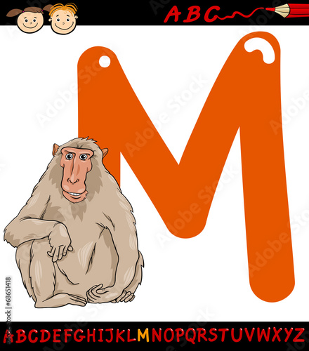 letter m for macaque cartoon illustration
