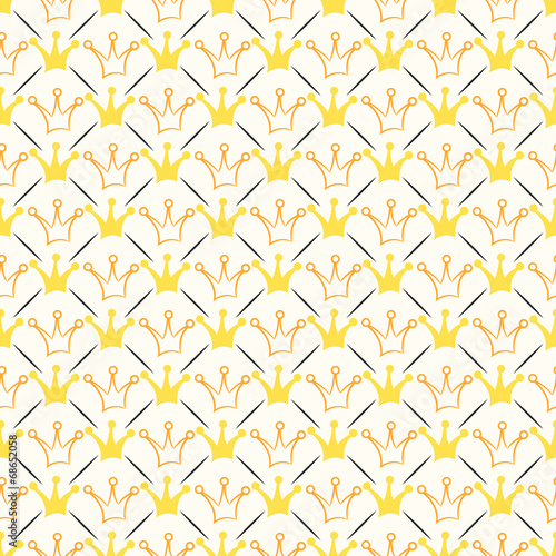 Simple seamless vector pattern with crown and line. Orange, whit