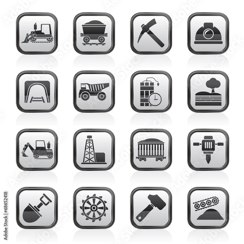Mining and quarrying industry icons - vector icon set