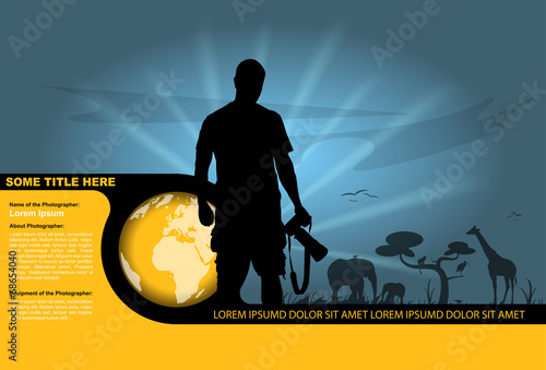 Vector silhouette of the photographer and wildlife in the backgr