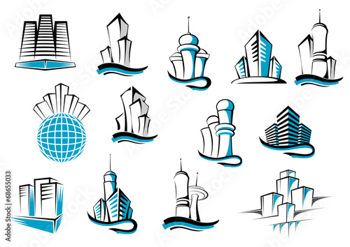 Office, telecommunication and residential builidings symbols