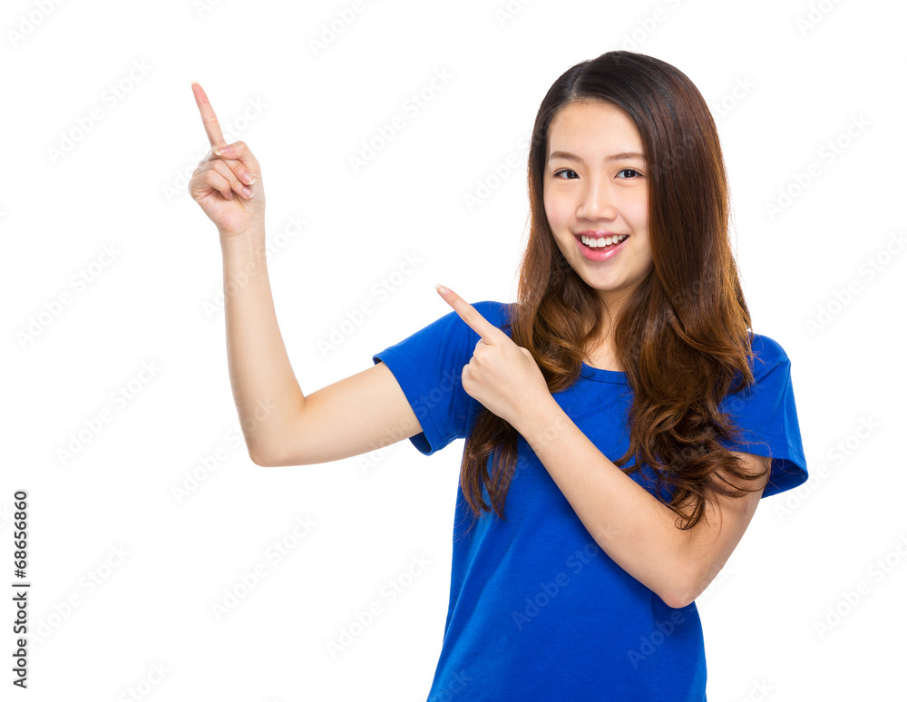 Woman with both hand point up Woman with both hand point up