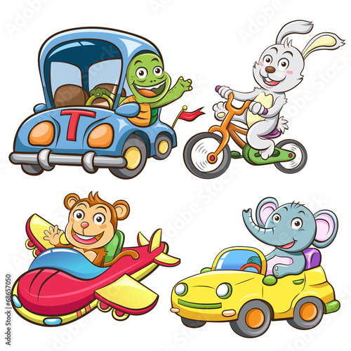 funny vehicle and animal set.