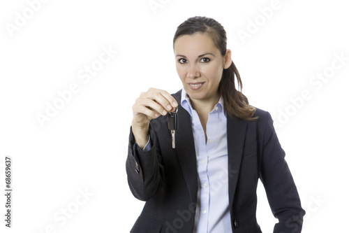 business woman holding a key car