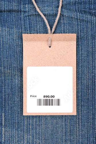 price tag with barcode on jeans